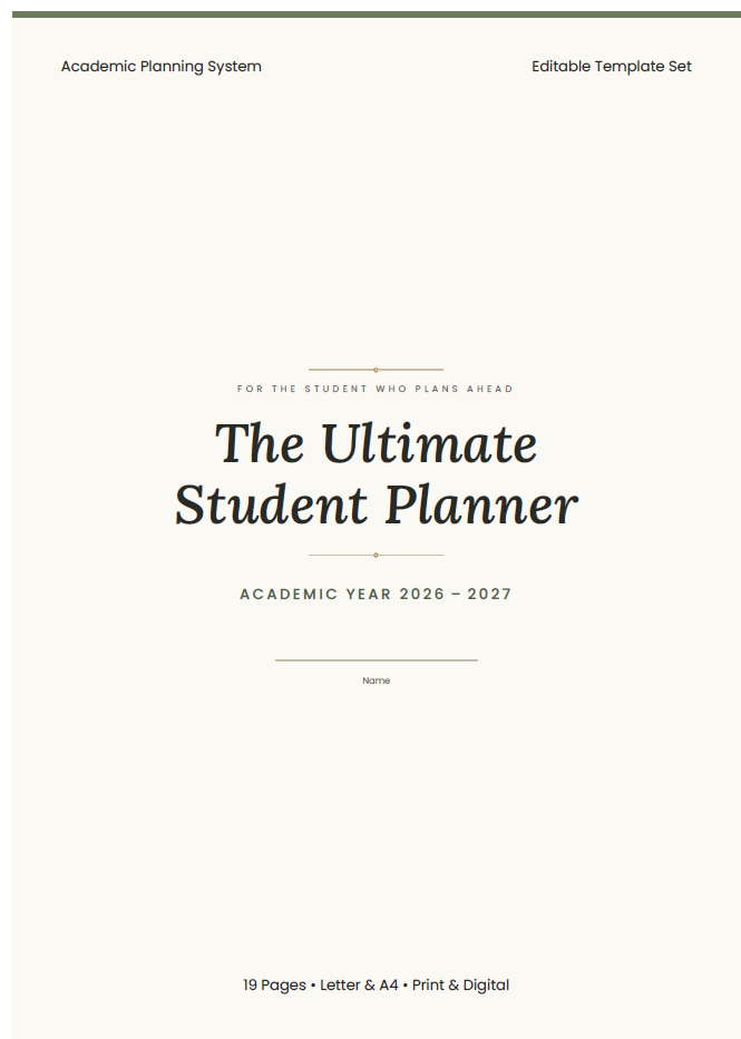 Student Planner 2026–2027 — Digital PDF | Instant Download