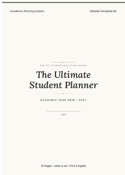 Student Planner 2026–2027 — Digital PDF | Instant Download
