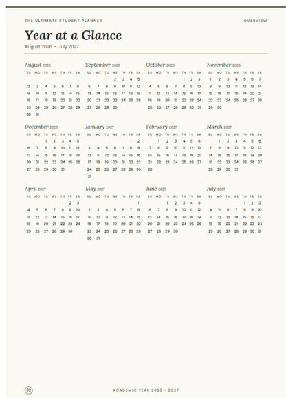 Student Planner 2026–2027 — Digital PDF | Instant Download